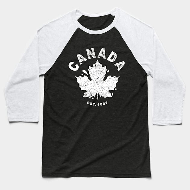 Canada Day Est. 1867 with Canadian Flag Maple Leaf Icon - white on red Baseball T-Shirt by QualiTshirt